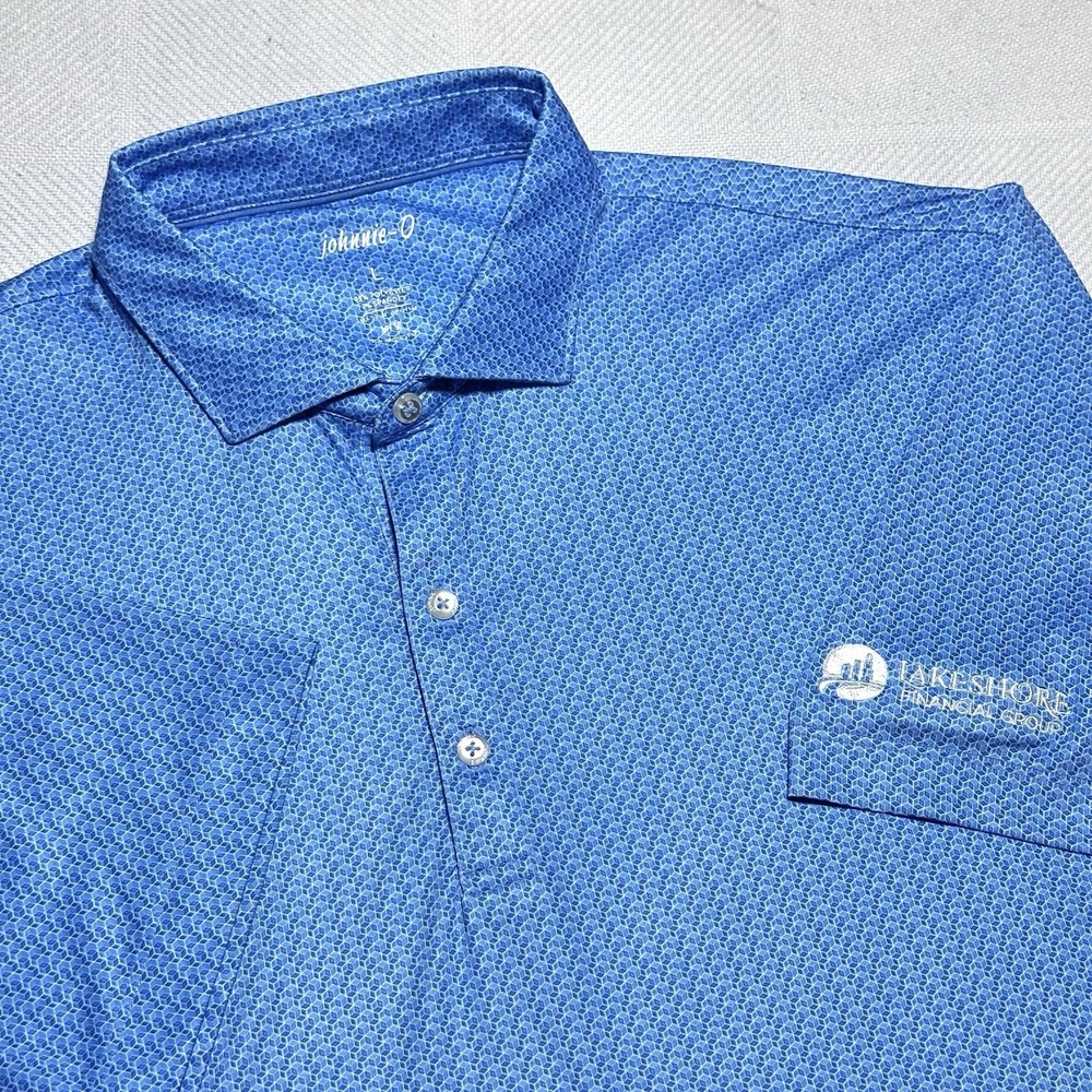 Johnnie-O Performance Golf Jersey Polo Size Mens Large Blue Geometric Cube Print